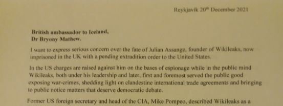 FANGELSUN OG FRAMSALI JULIAN ASSANGE MÓTMÆLT