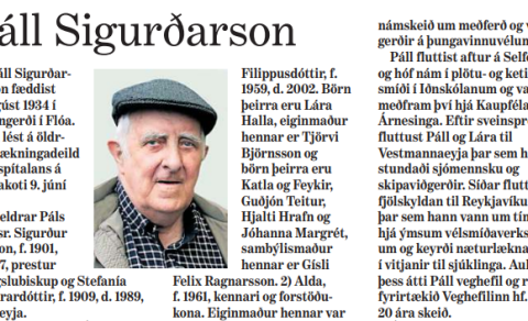 PÁLL SIGURÐARSON KVADDUR
